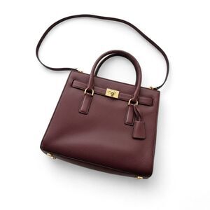 Michael Kors Hamilton Lock Satchel Burgundy Leather Shoulder Crossbody Bag